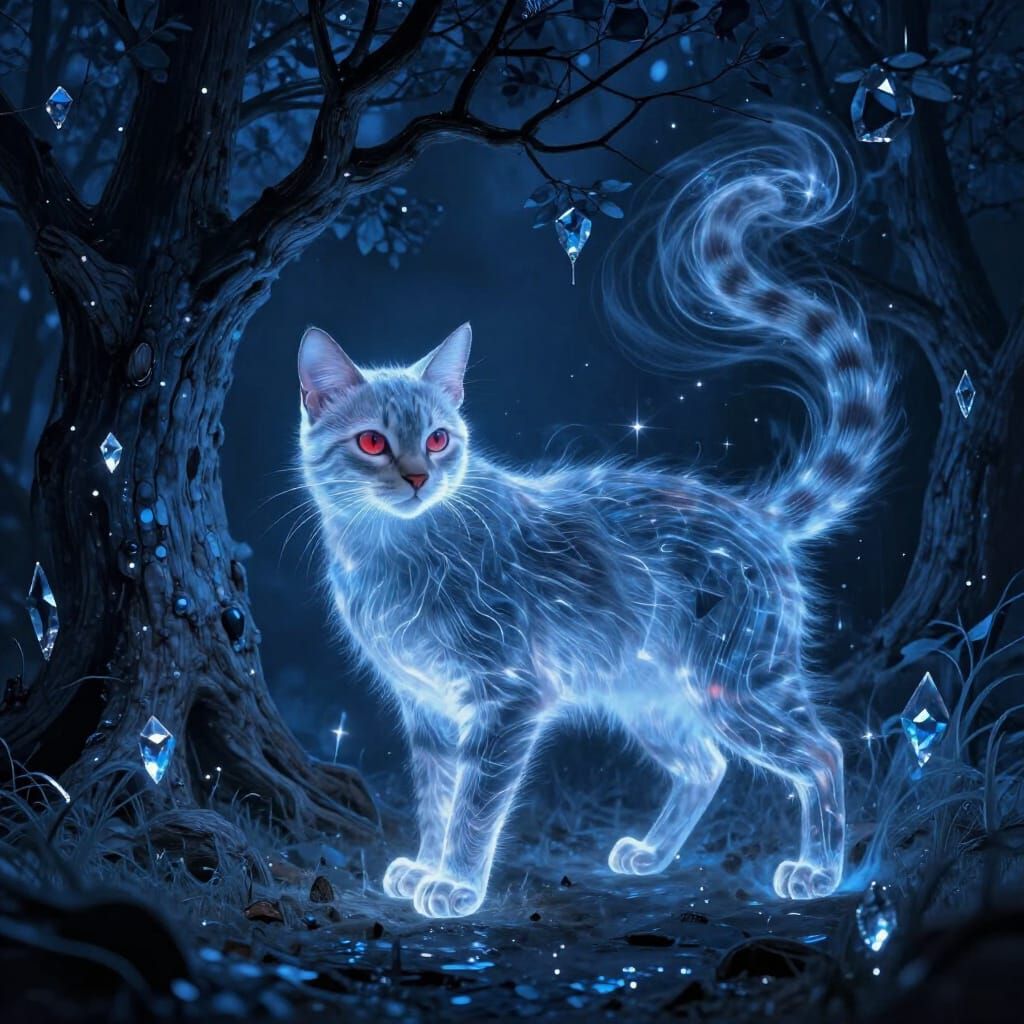 Surreal Triple Exposure Cat with Stormy Elements