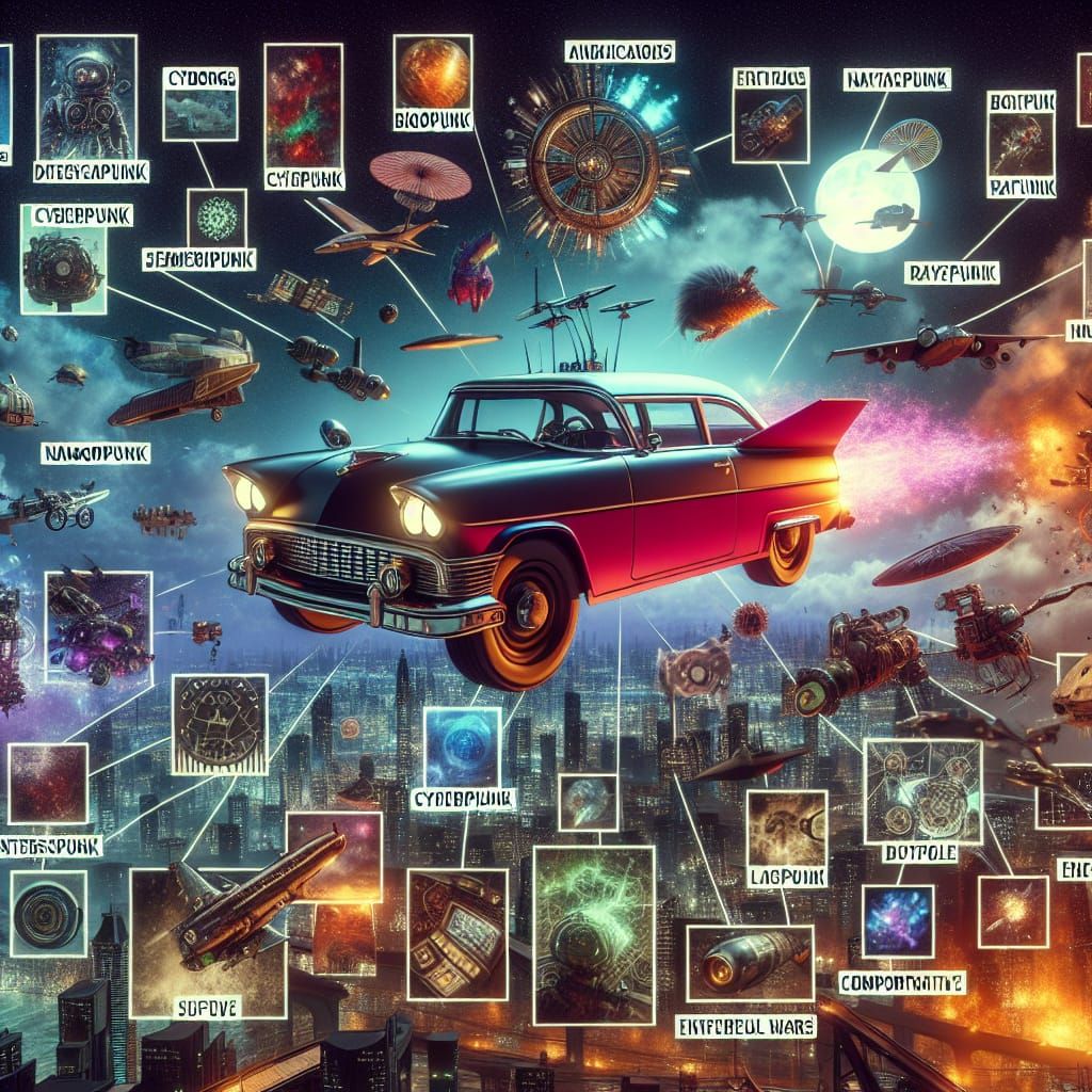 Flying Car in a Sci-Fi Cityscape