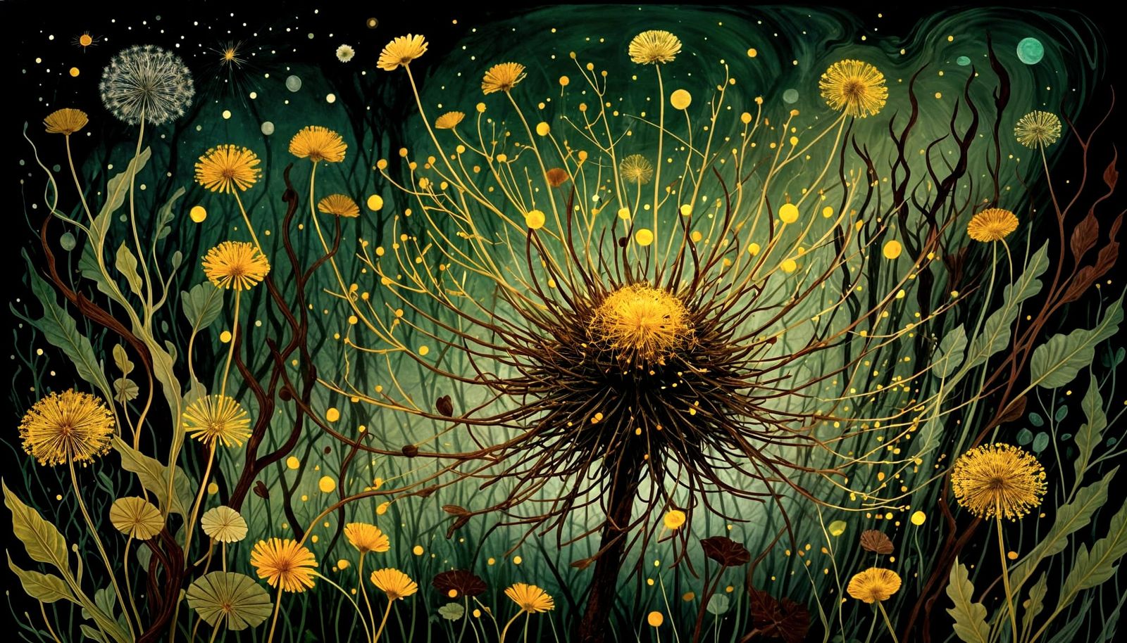 Radiant Cosmic Abstraction in Ink Drawing