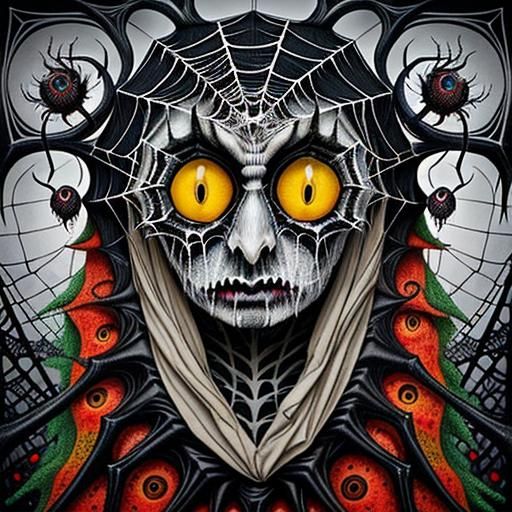 Pagan's Shame: Surrealist Spiderweb Eye Portrait
