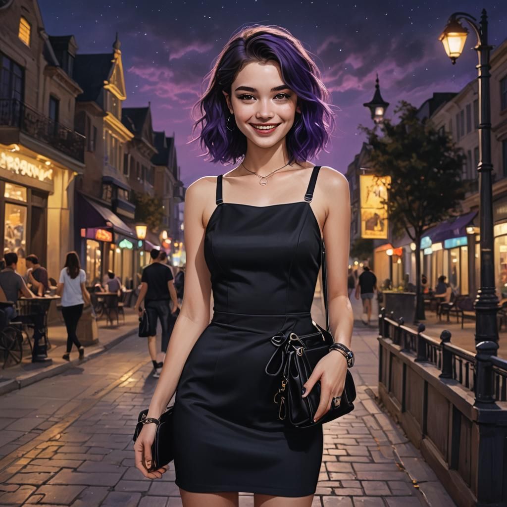 Hyperrealistic Girl with Purple Streaks in Matte Painting