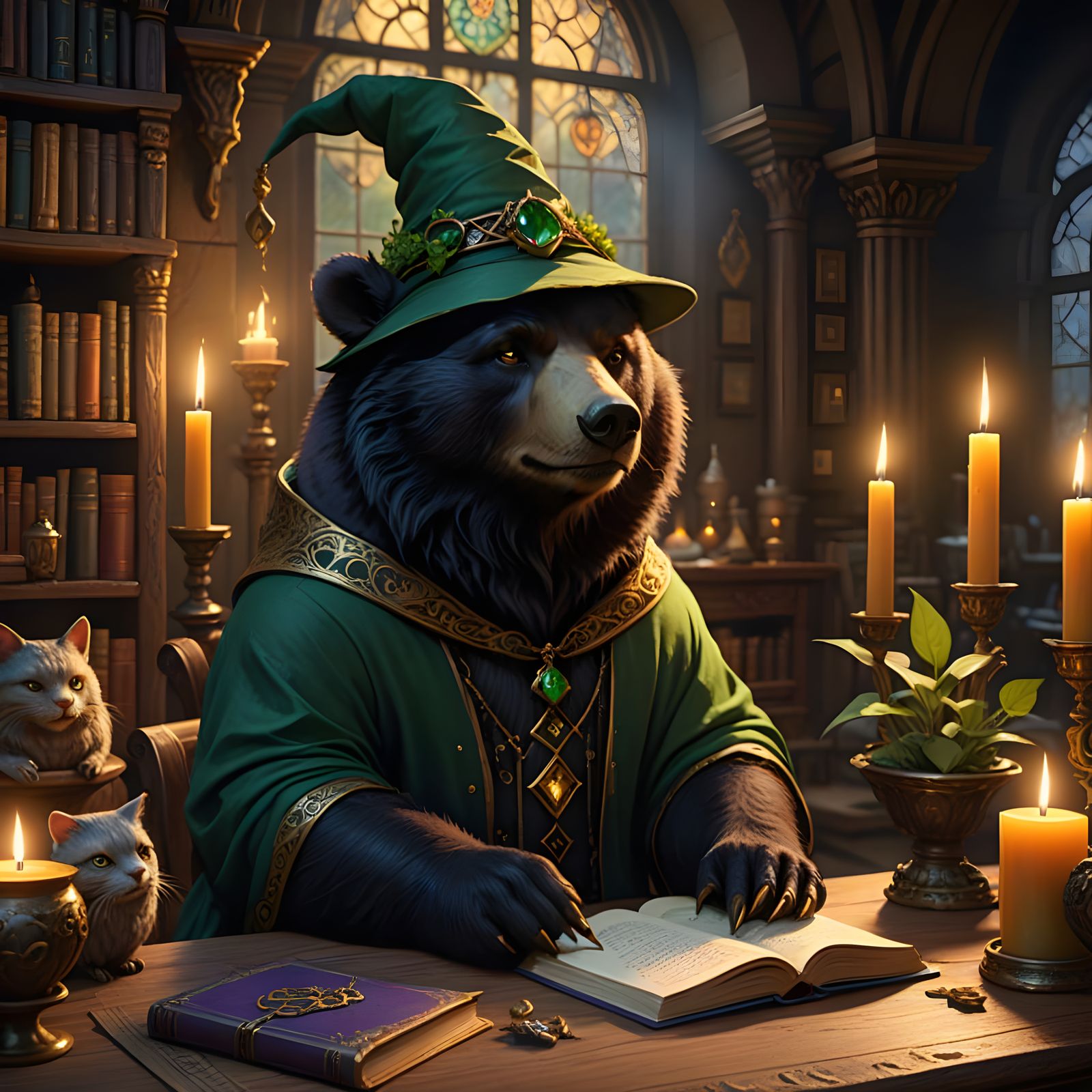 Surreal Witch Bear in Grand Library Study