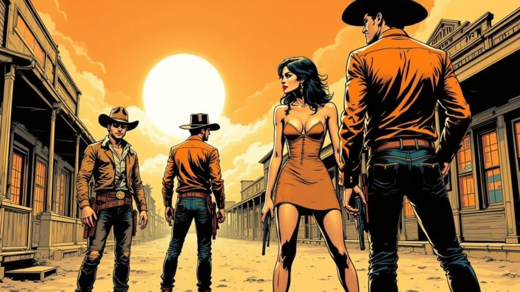 Old West Standoff In Vintage Comic Style