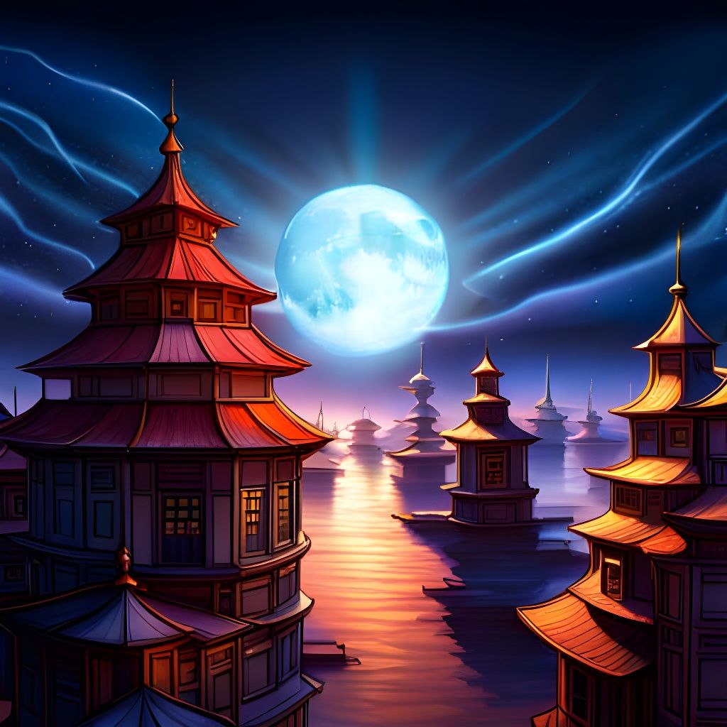 Moonlit Sinking City: Surreal Digital Illustration