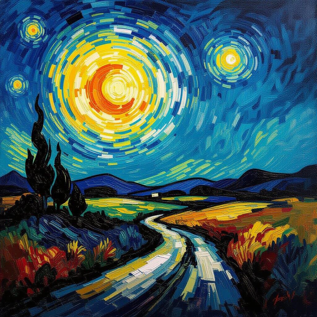 Surreal Alien Landscape in Van Gogh Style