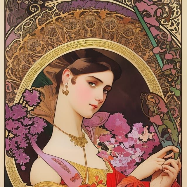 Teenage Girl in Art Nouveau Dieselpunk Watercolor