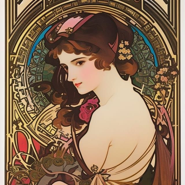 Dieselpunk Girl Portrait in Alphonse Mucha Style