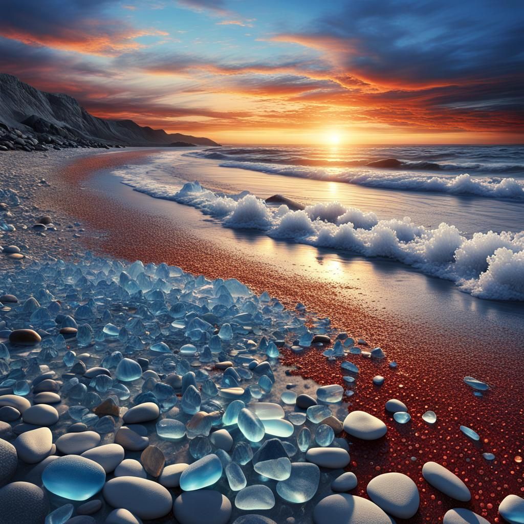 Mystical Beach Sunset with Sea Glass