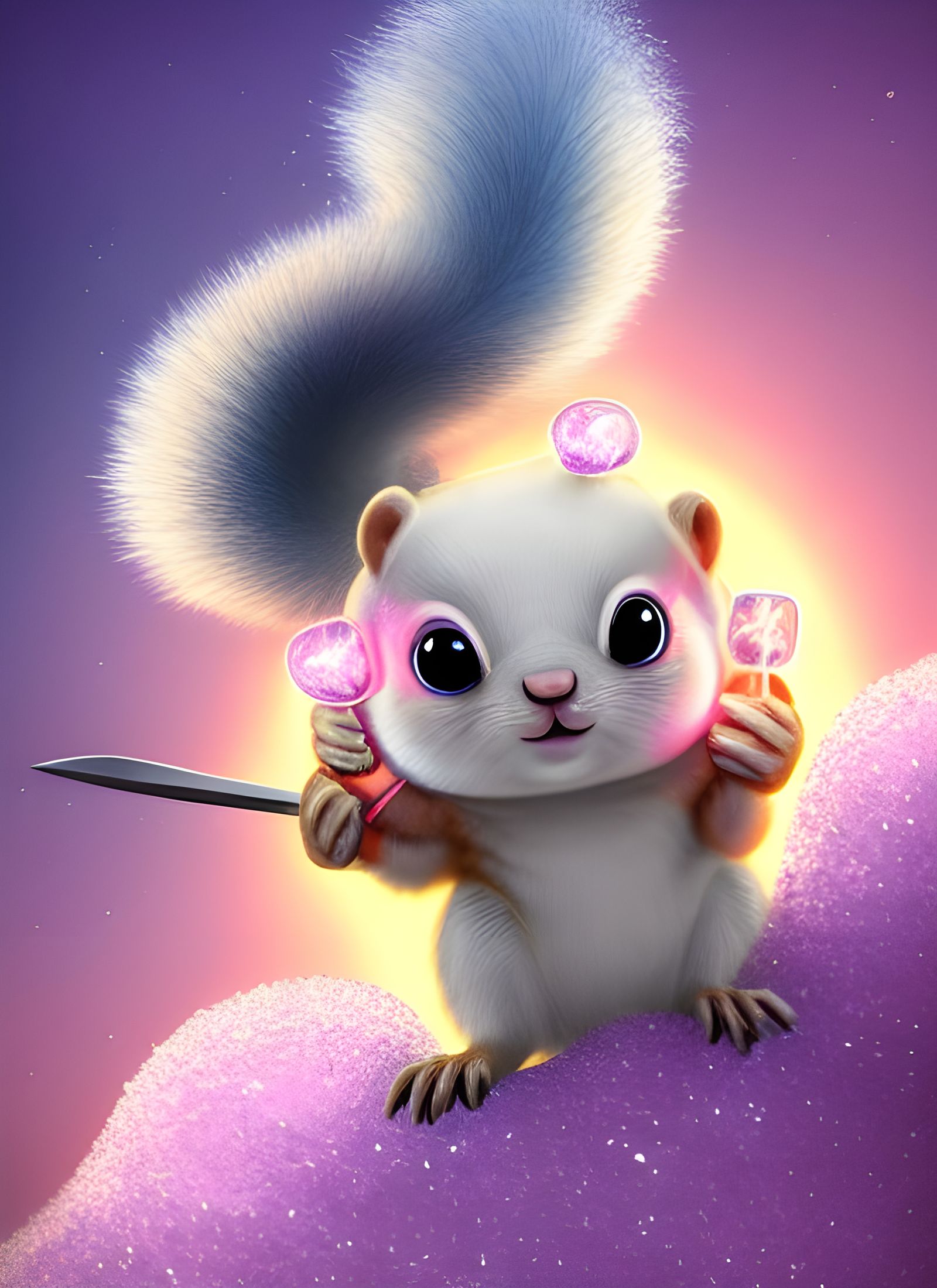 Pixar Style Armored Squirrel with Luminous Sparkles
