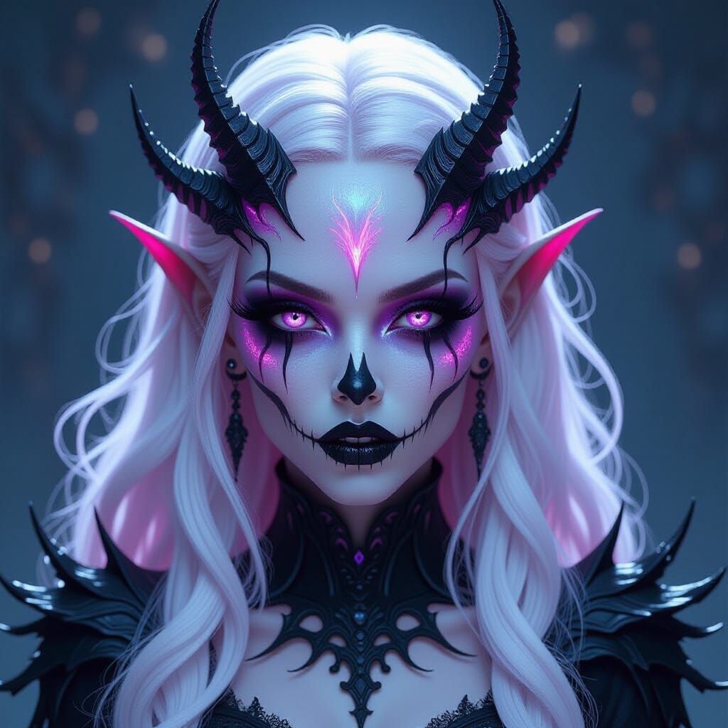 Gothic Alien Female with Bioluminescent Skin and Lightsaber