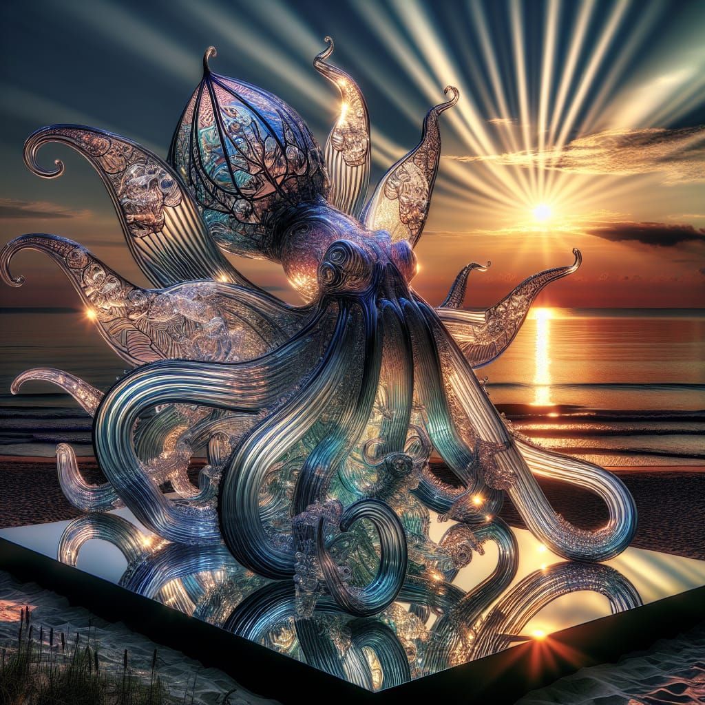 Psychedelic Art Nouveau Glass Origami Octopus