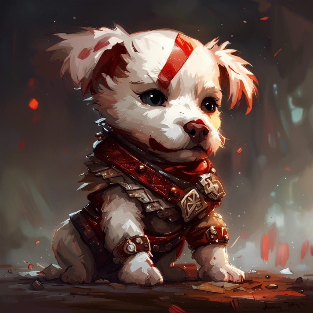 Chibi Puppy Kratos: Detailed Anthropomorphic Art