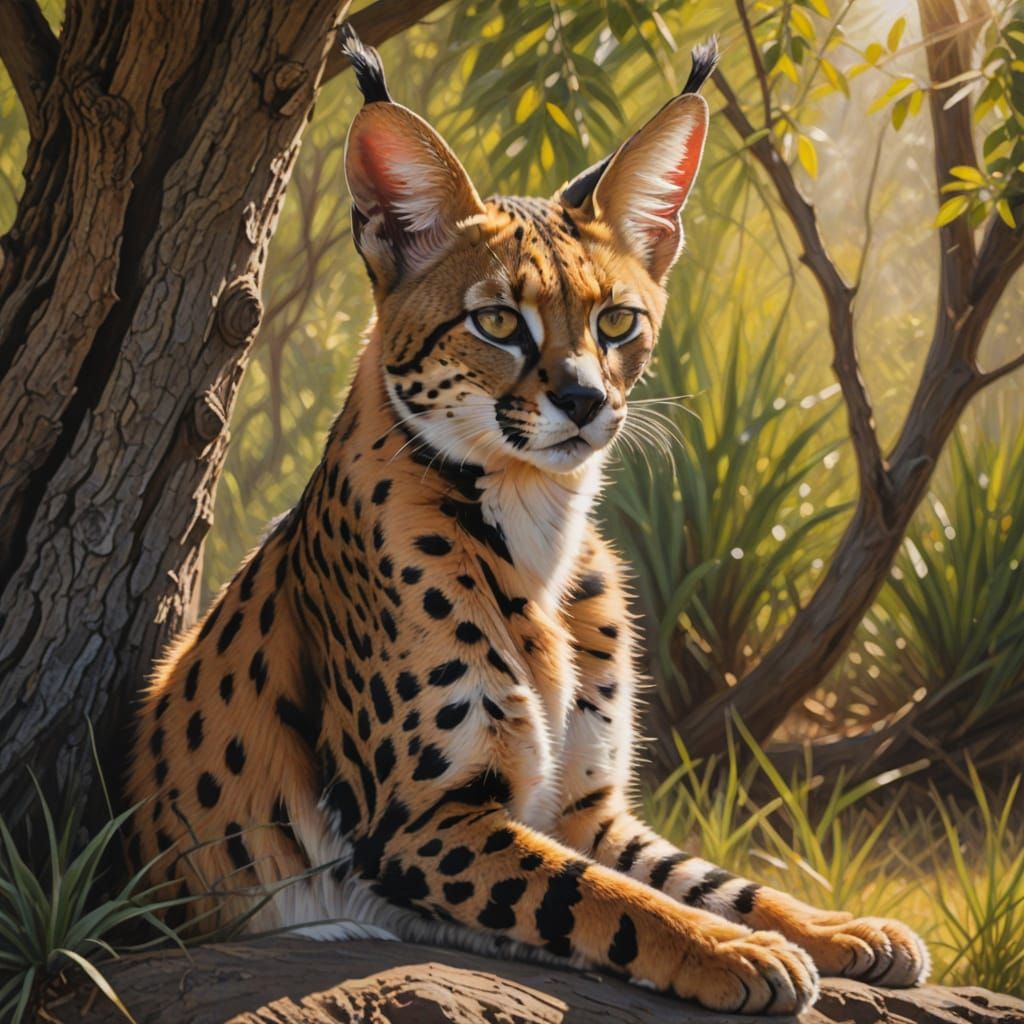 Serval in Serene Tree Shade