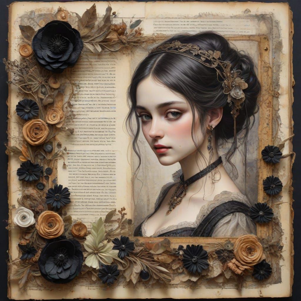 Vibrant Gothic Lady in Intricate Mixed Media Collage