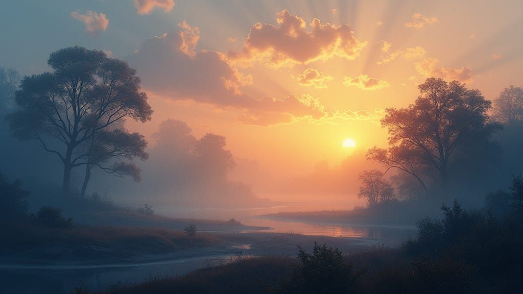 Dreamlike Twilight Landscape in Oil Painting Style