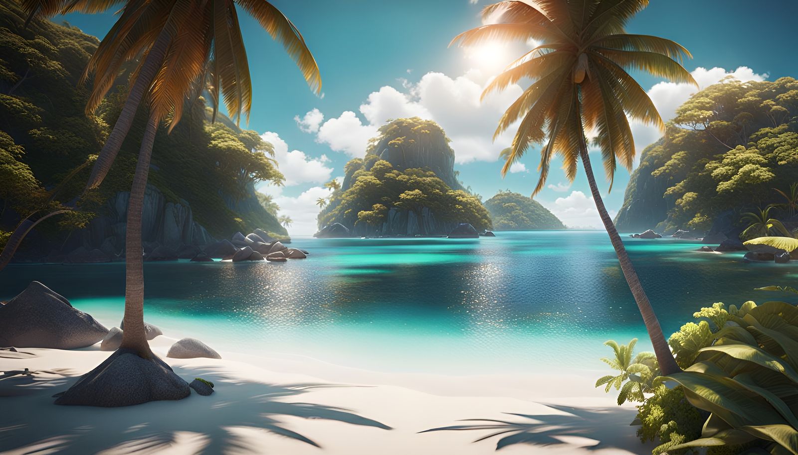 Lush Tropical Islands in Sunlight