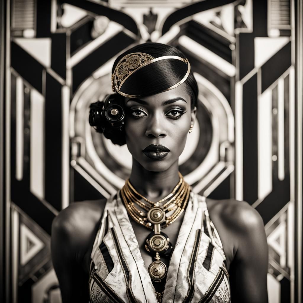 Glamorous Woman in Art Deco Steampunk Style
