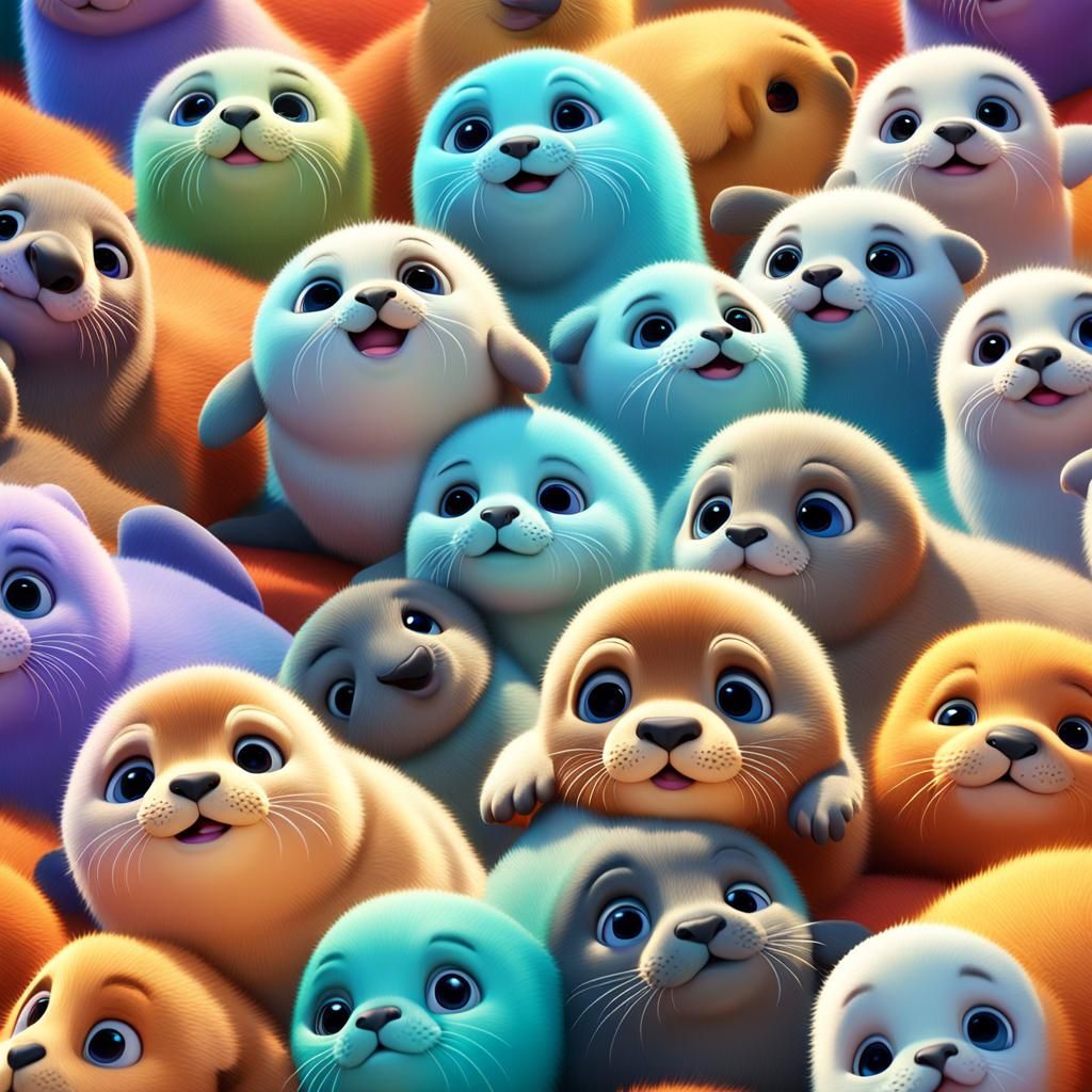 Adorable Baby Seals in 3D Digital Art