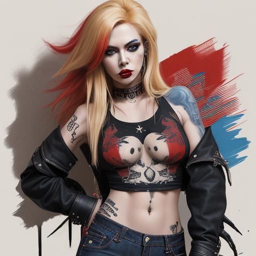 Heavy Metal Rocker Woman with Tattoos in Abstract Art