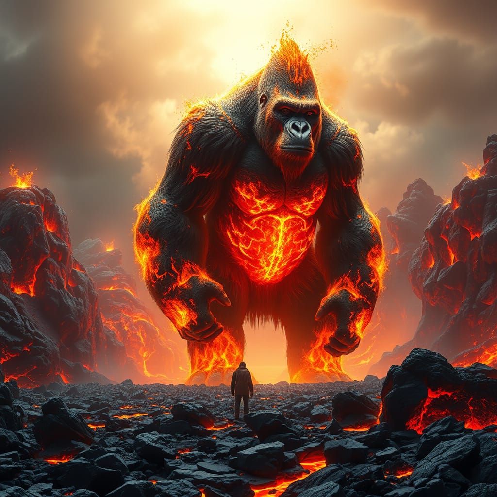 Inferno Gorilla in Lava Field, Photo-Realistic 4K