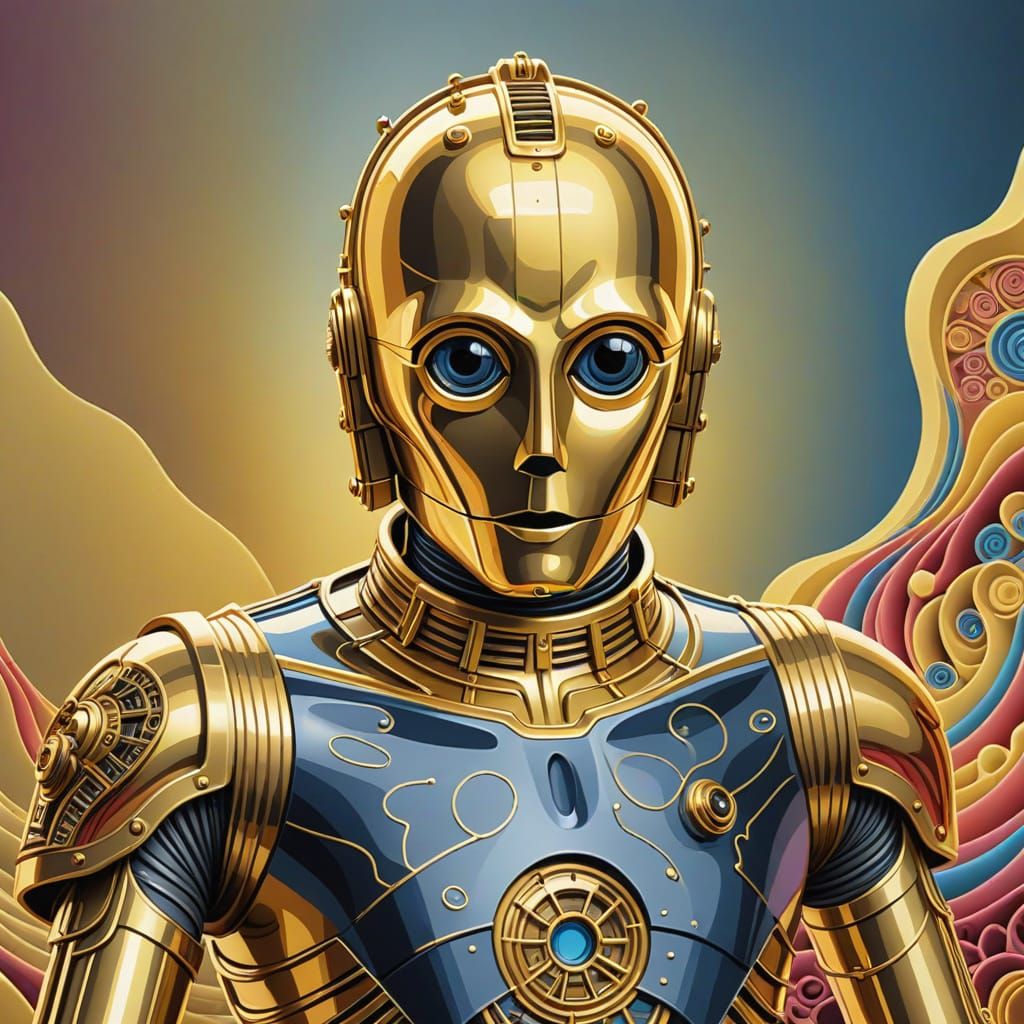 Abstract C-3PO with Zentangle and Fractal Elements