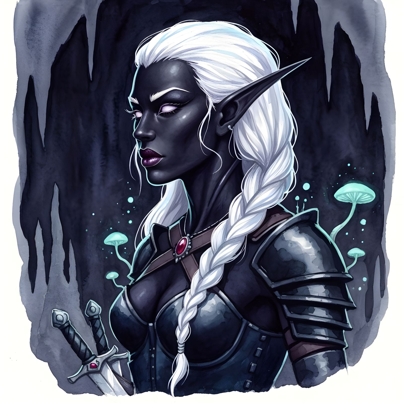 Dark Elf Rogue in Mysterious Watercolor Style