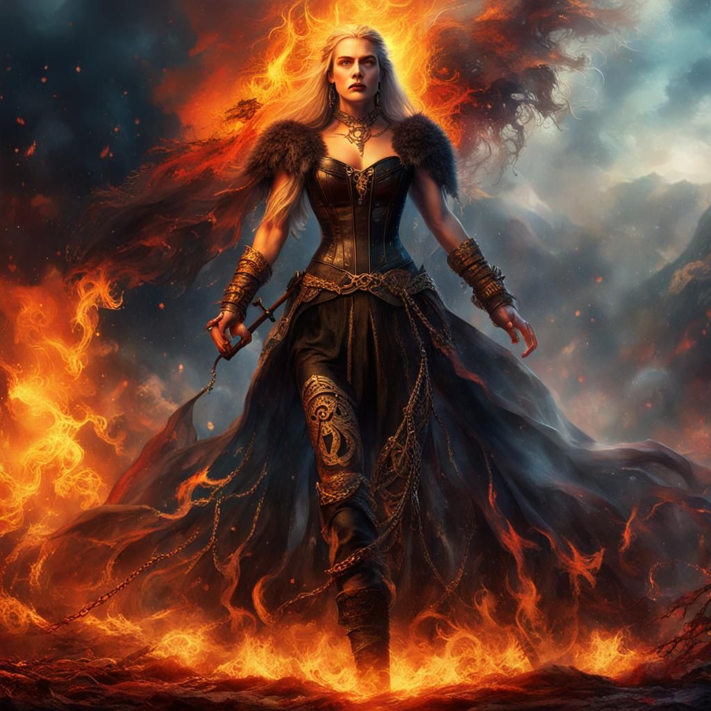 Viking Goddess in Flames: Fantasy Concept Art