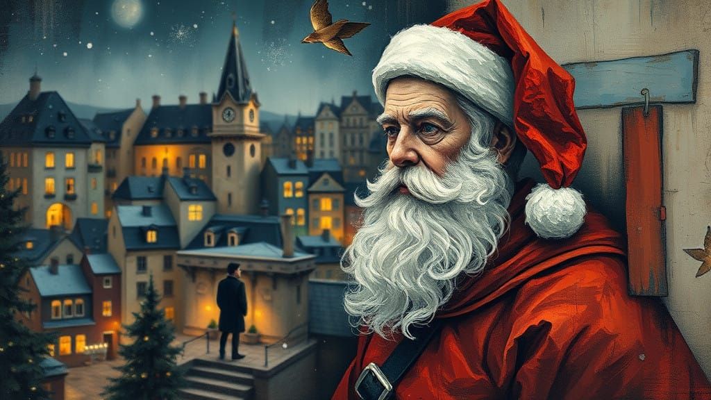 An abstract portrait emphasizing a  Christmas-city at night