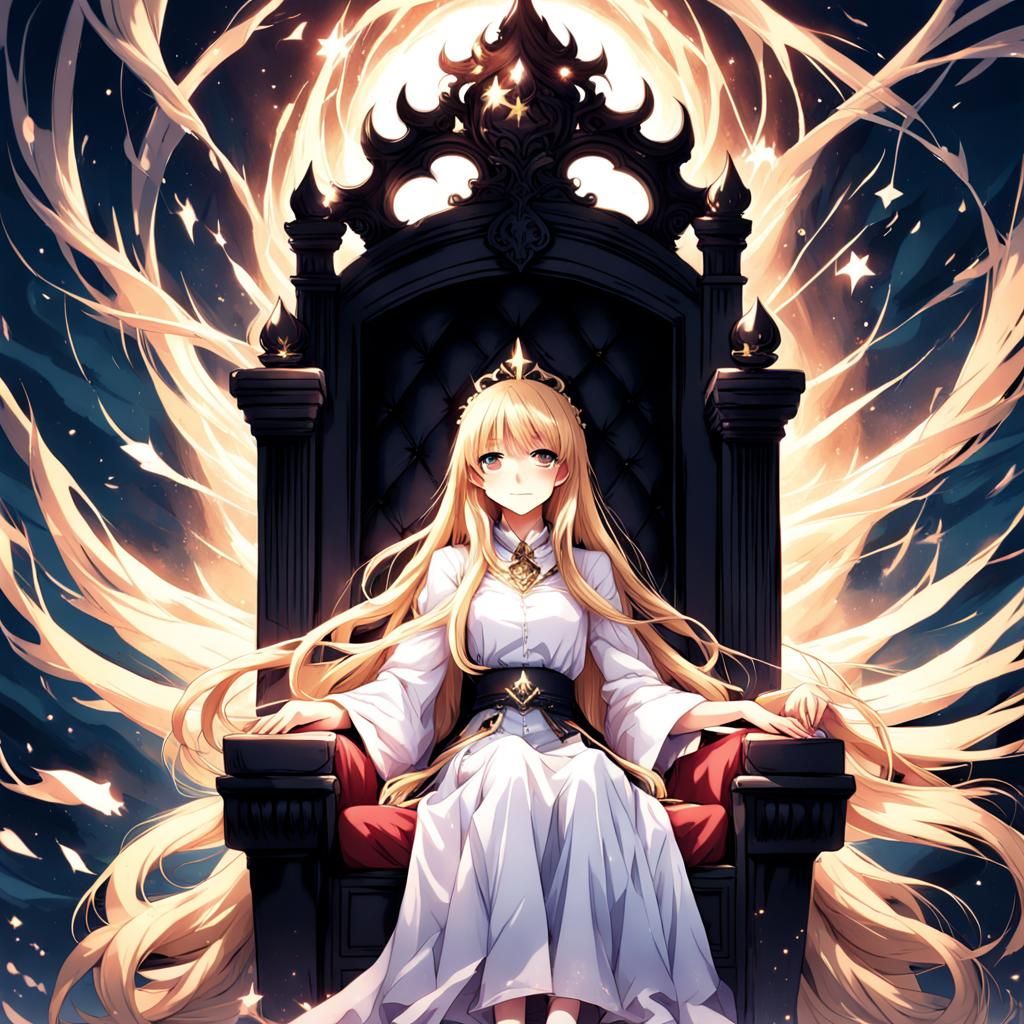 Anime Girl on Throne with Magical Powers
