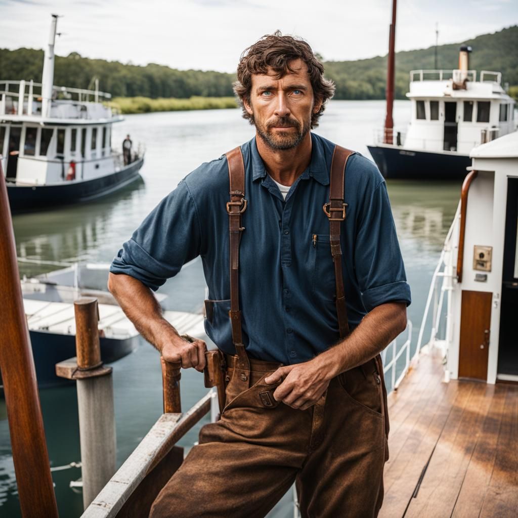 Riverboat Worker on Deck Approaching Jetty