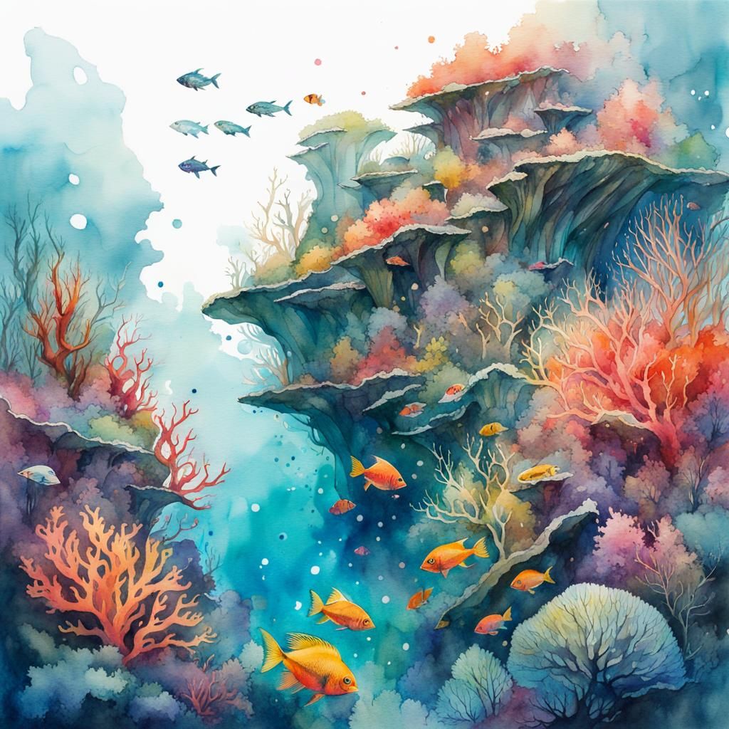 Underwater Coral Reef: Anime Watercolor Landscape