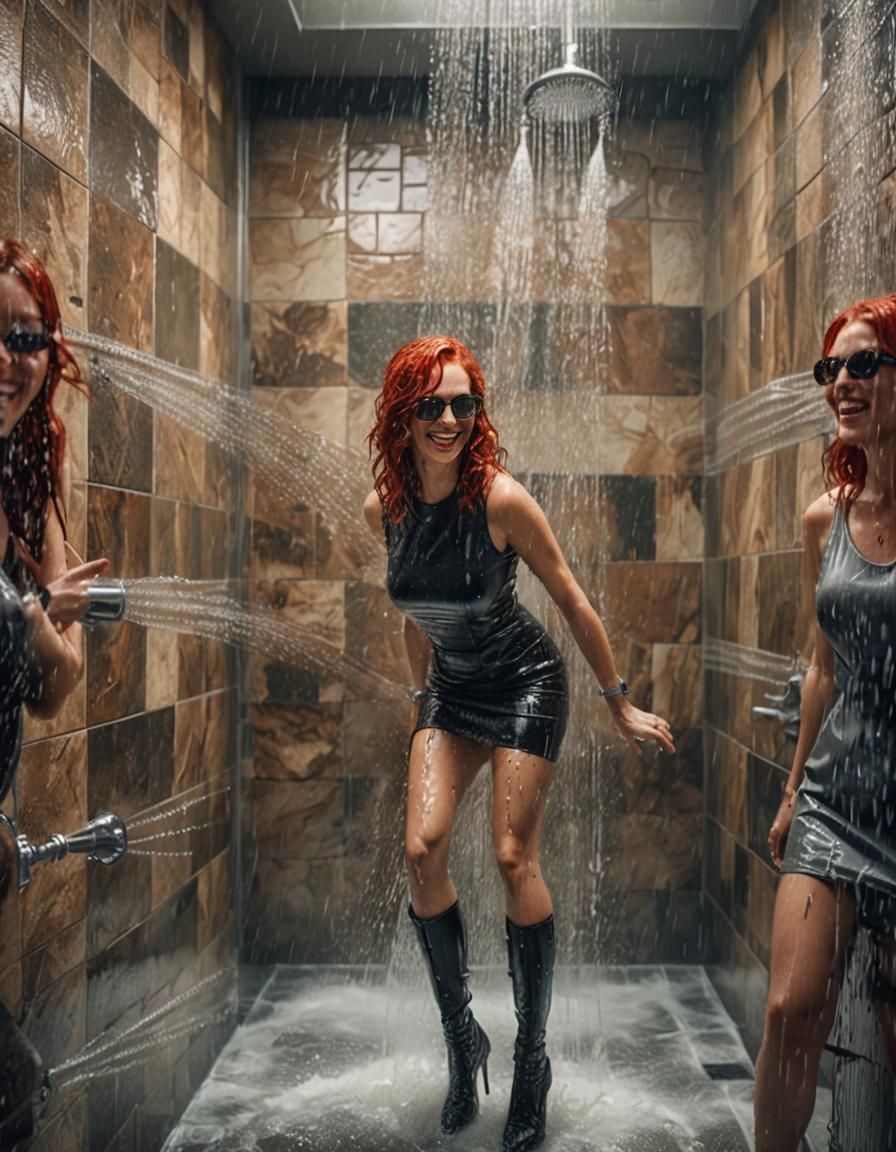 Glamorous Woman in Shower: Photorealistic Portrait