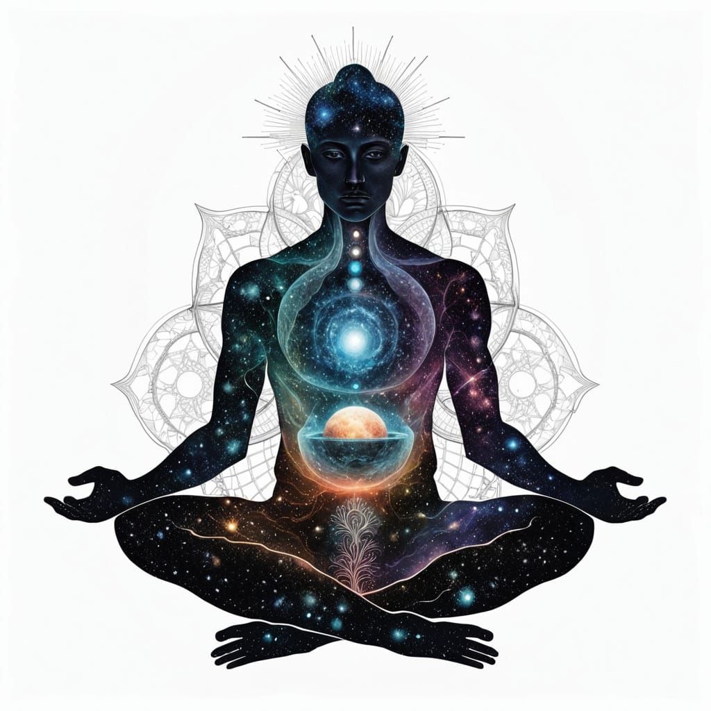 Bioluminescent Meditating Figure in Psychedelic Style