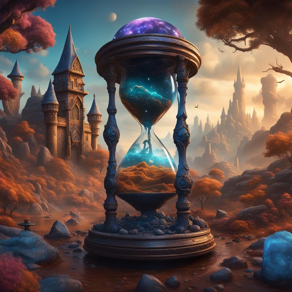 Hippy Wizard with Hourglass in Detailed Matte Painting