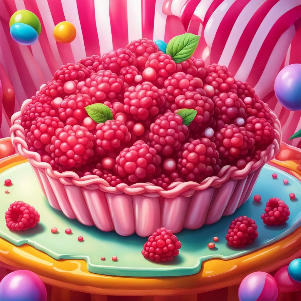 Hyperrealistic Raspberry Pie in Candy Art Style