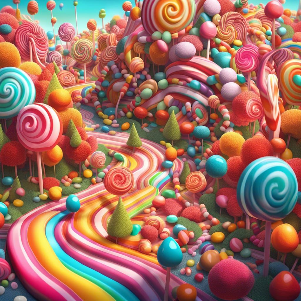 Colorful Candy Land with Lollipop Trees