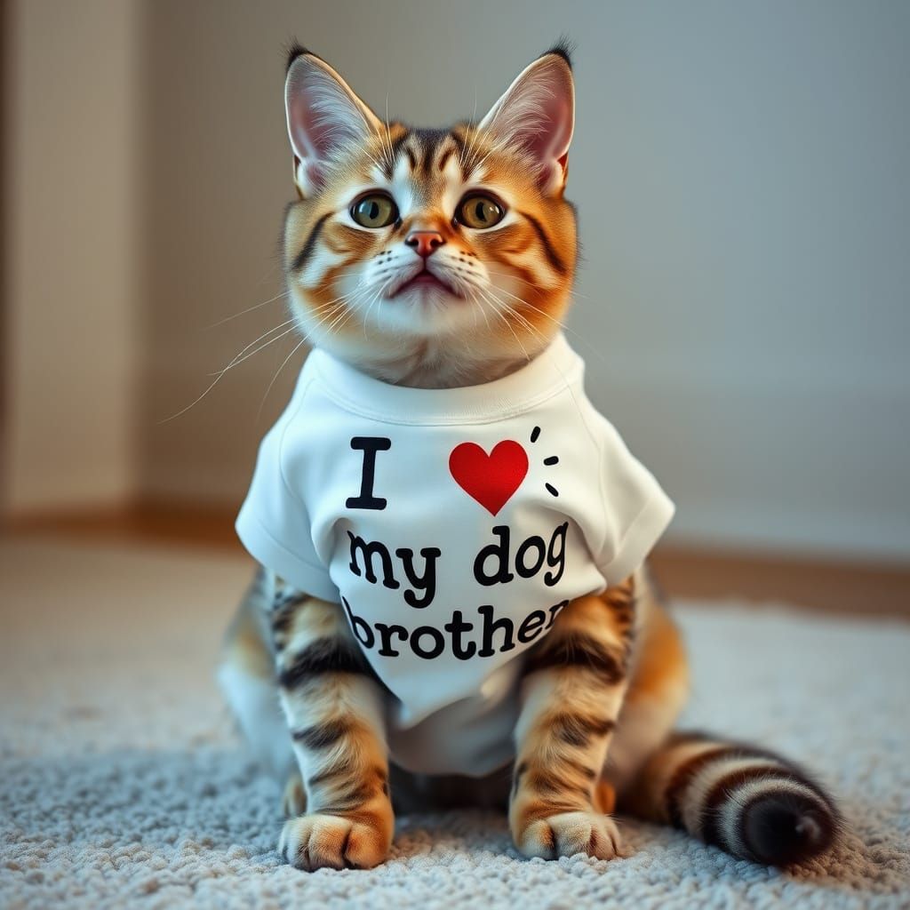 Cat T-Shirt Message in Hyperrealistic Style
