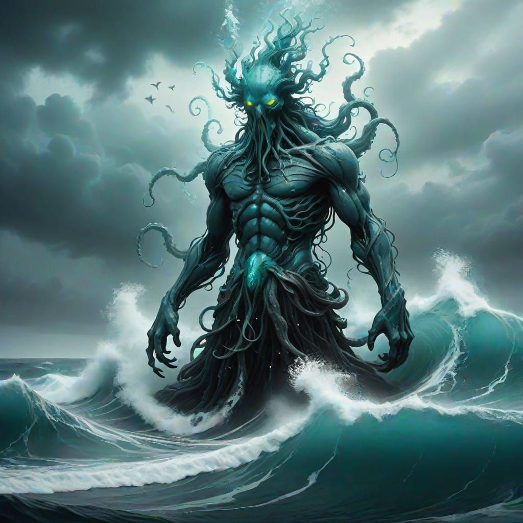 Ancient Pacific Sea Spirit Emerges from Churning Waters