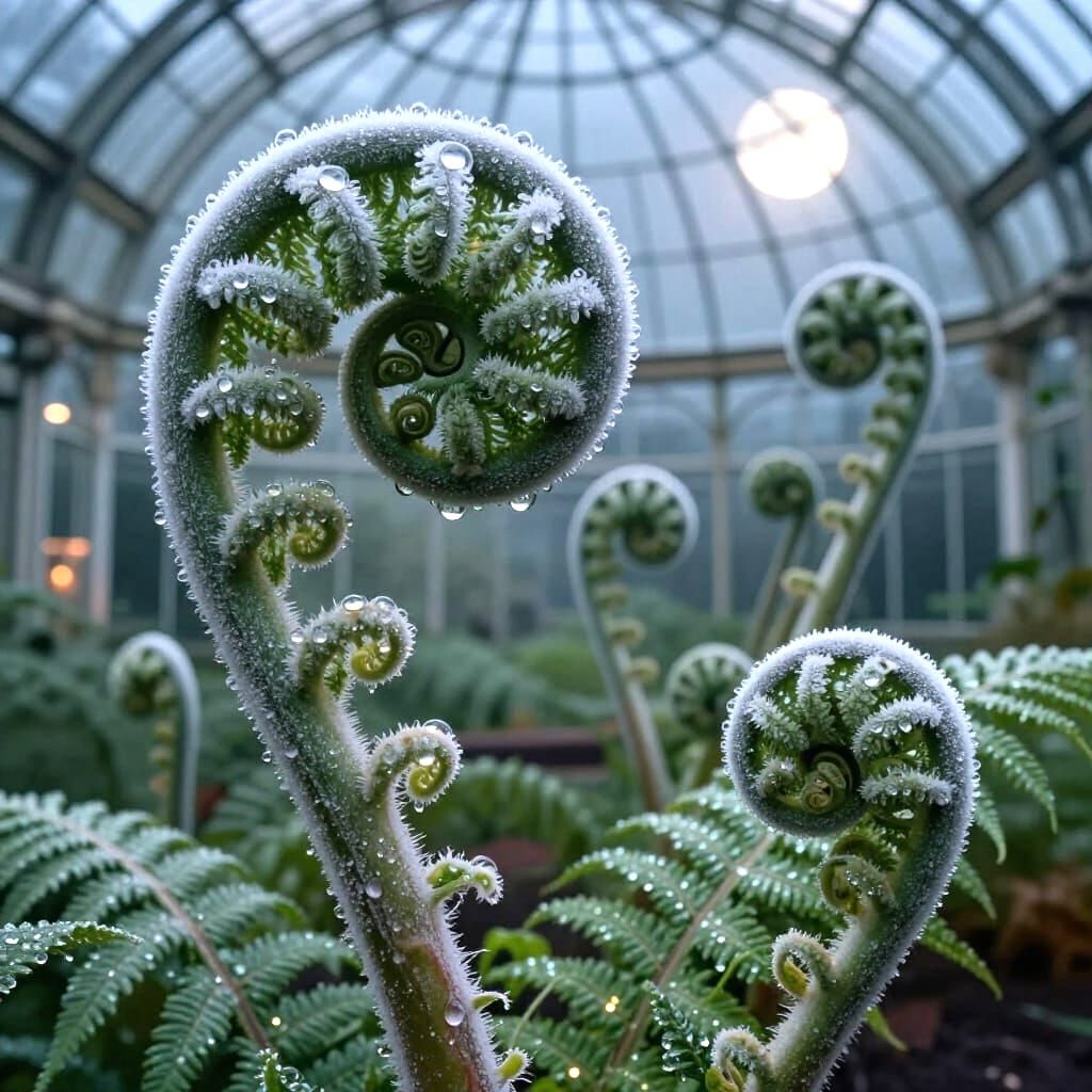 Biophilic Geometry 🌀🌿❄️ Frosted Fiddlehead Fern
