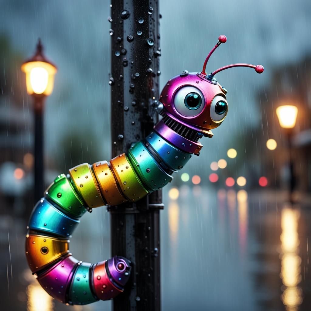 Robotic Inchworm in the Rain, Digital Painting