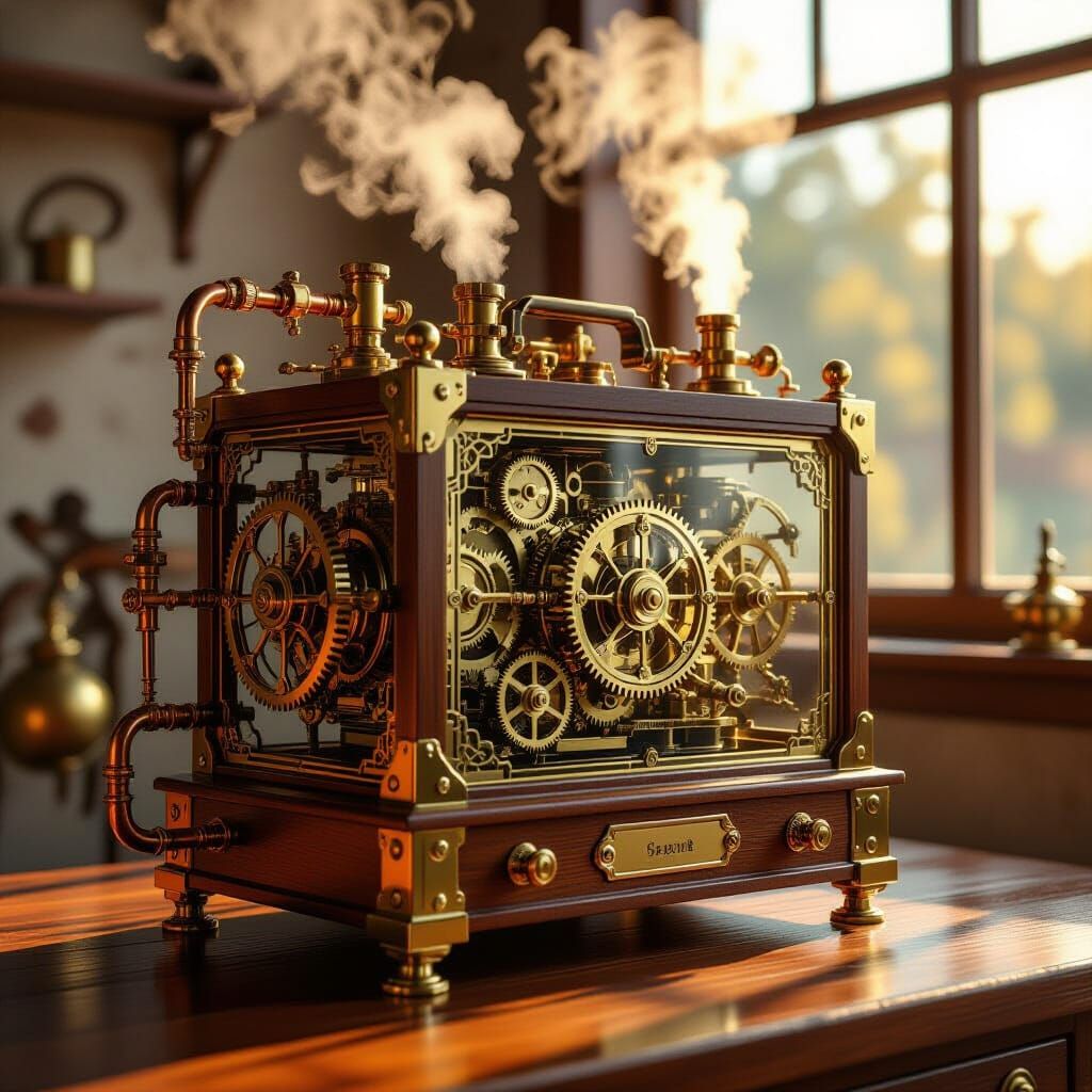 Intricate Steampunk Solar Generator with Clockwork Gears