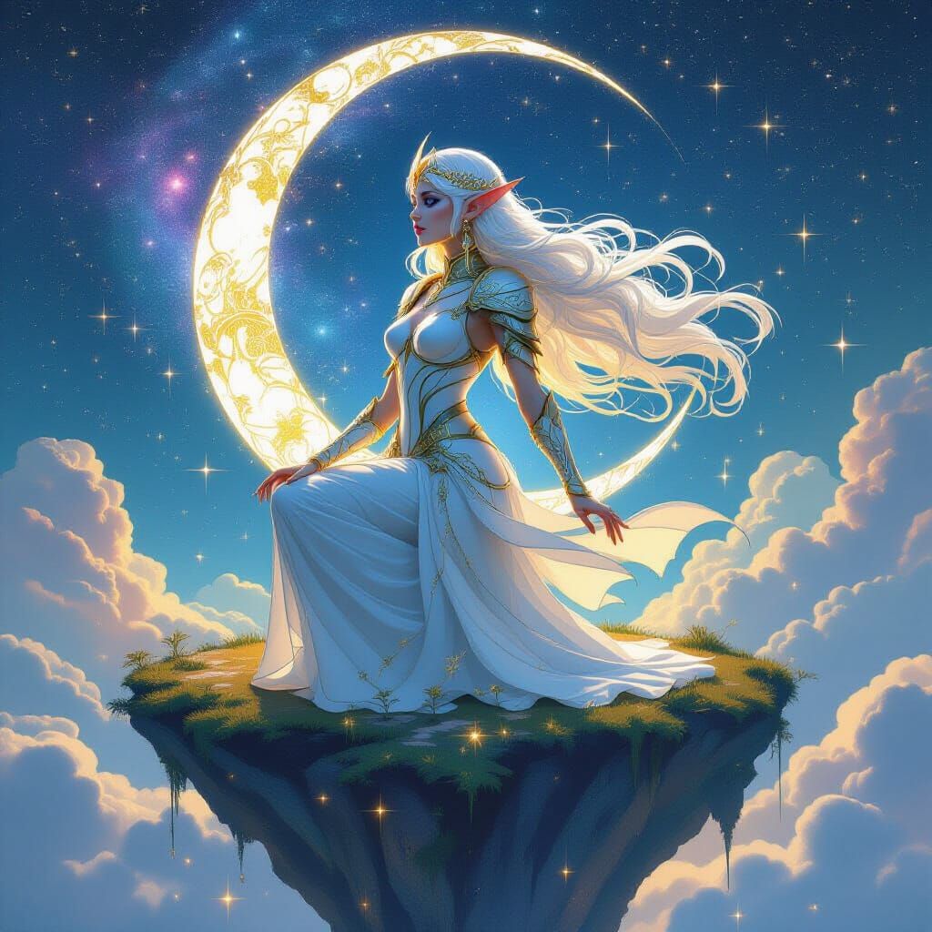 Celestial Elf Warrior in Art Nouveau Style