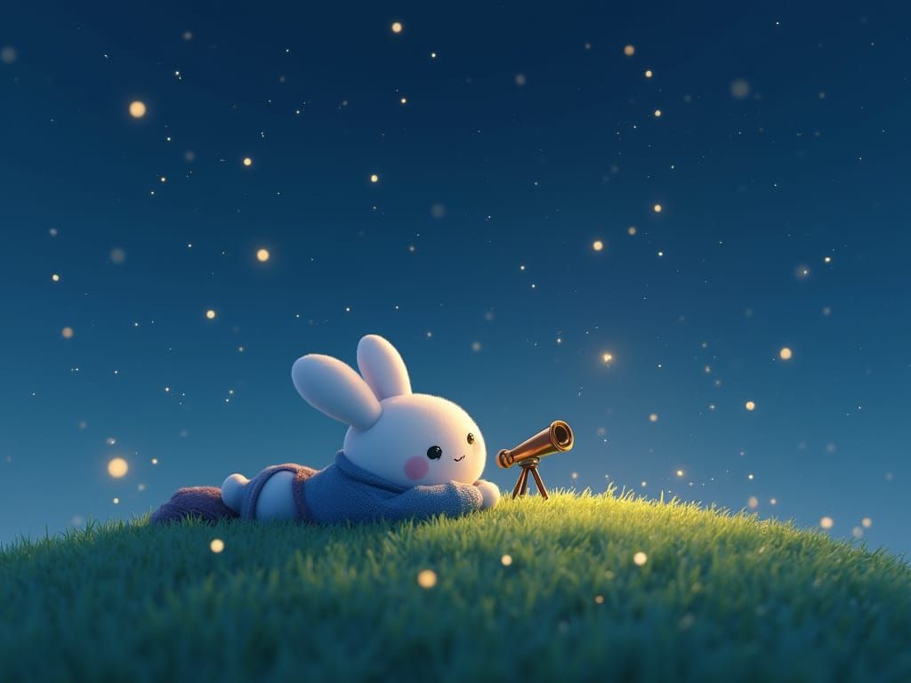 Cinnamoroll Gazing at Stars in Magical Realist Style