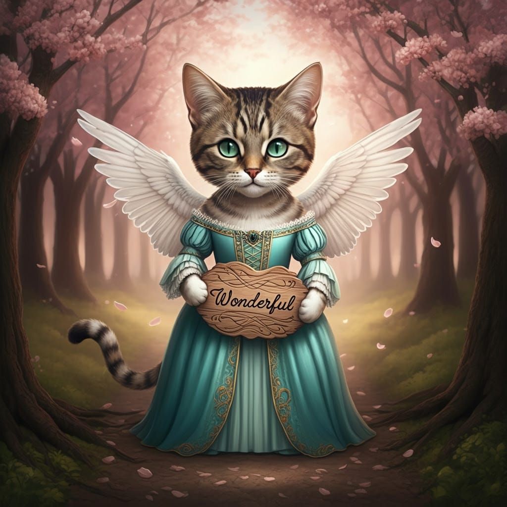 Chibi Tabby Cat Goddess in Cherry Blossom Grove