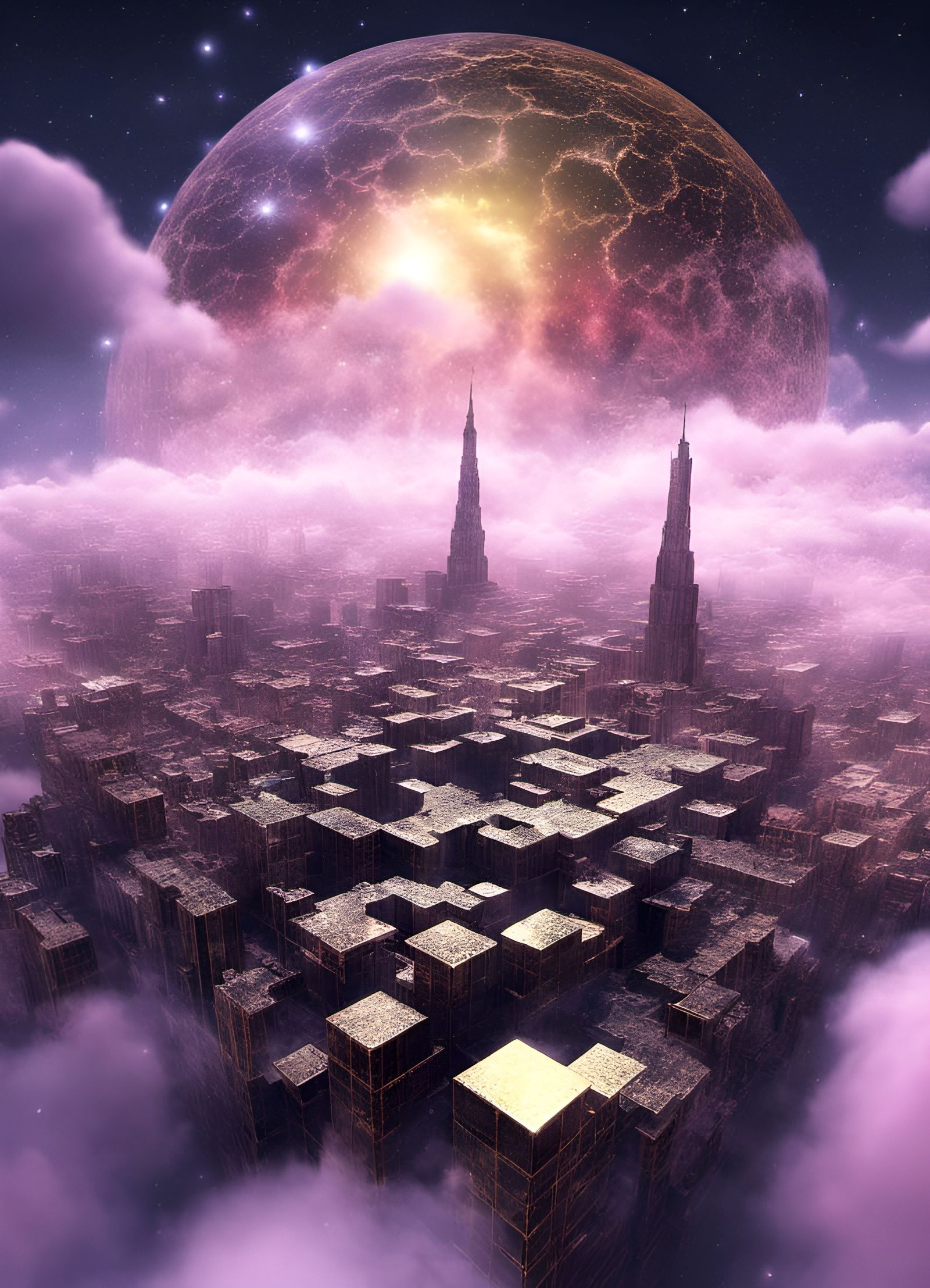 Golden Galaxy City Reaching for the Stars