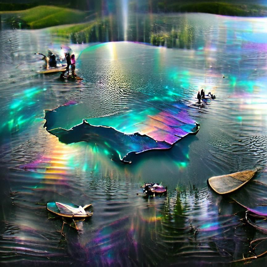 Iridescent Lake Shimmers with Color