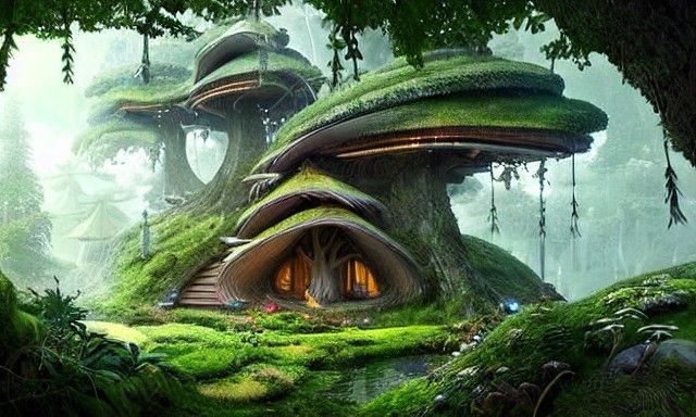 Fairytale Treehouse Village in a Lush Forest