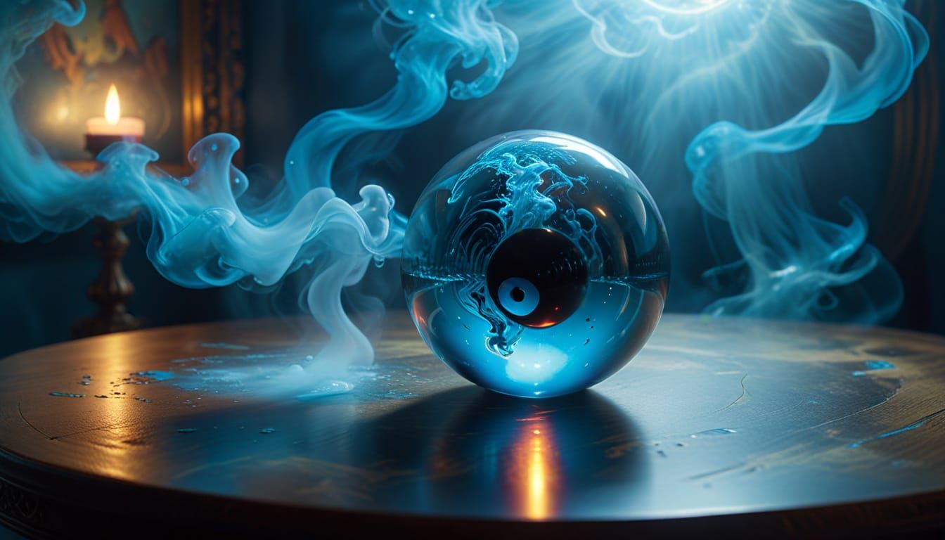 Dreamlike Fortune-Telling Magic 8-Ball in a Surrealistic Sti...