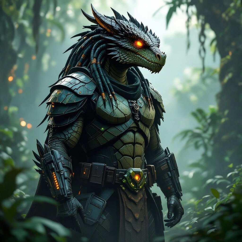 Dragon Predator Warrior in Alien Jungle Concept Art