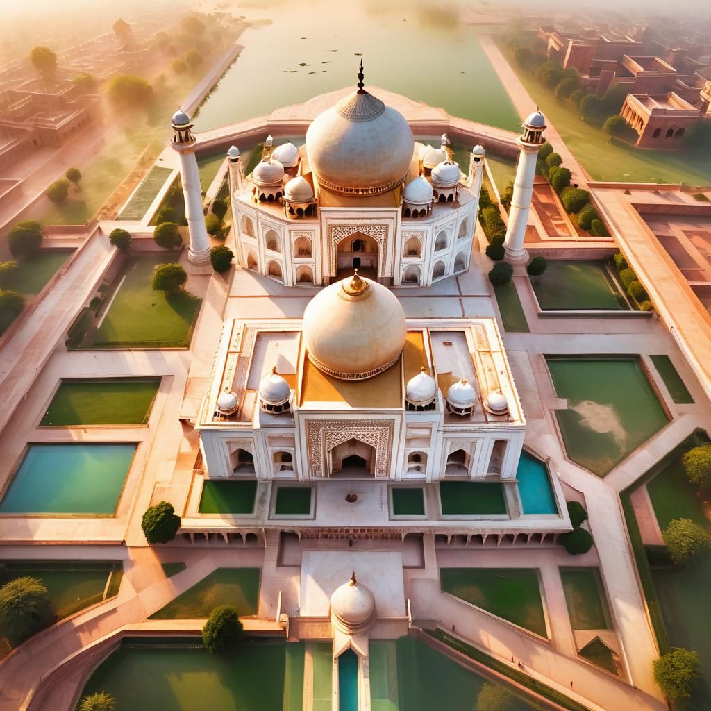 Taj Mahal Aerial View at Sunrise